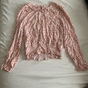 SO Pink Ruched Ruffled Long Sleeve Blouse